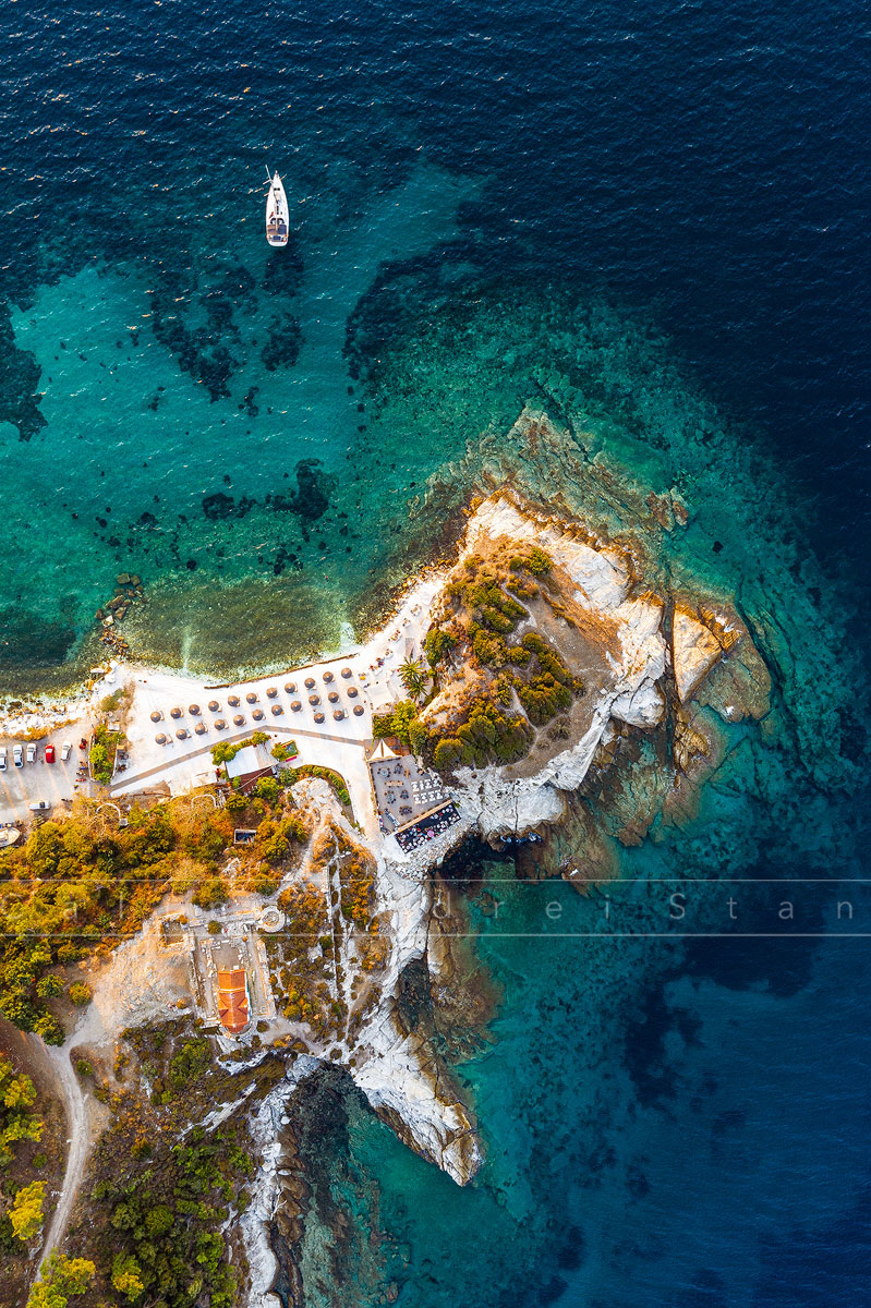 Plaja Karnagio, Thassos, vedere aeriana. Septembrie 2019